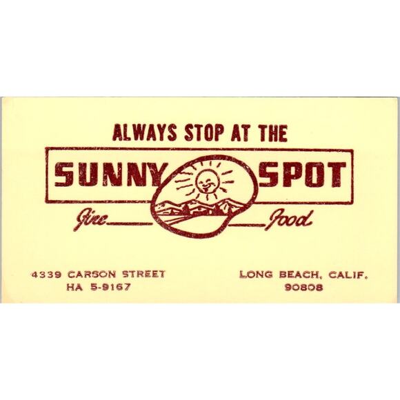None Other - Sunny Spot Fine Food Long Beach CA Vintage Business Card SD8-B7